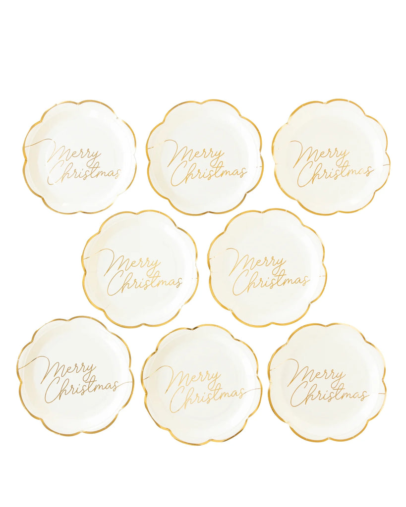 'Merry Christmas' Paper Plates with Gold foil - 8pk