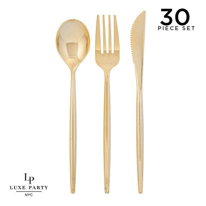 Matrix Gold Plastic Cutlery Set | 30 Pieces