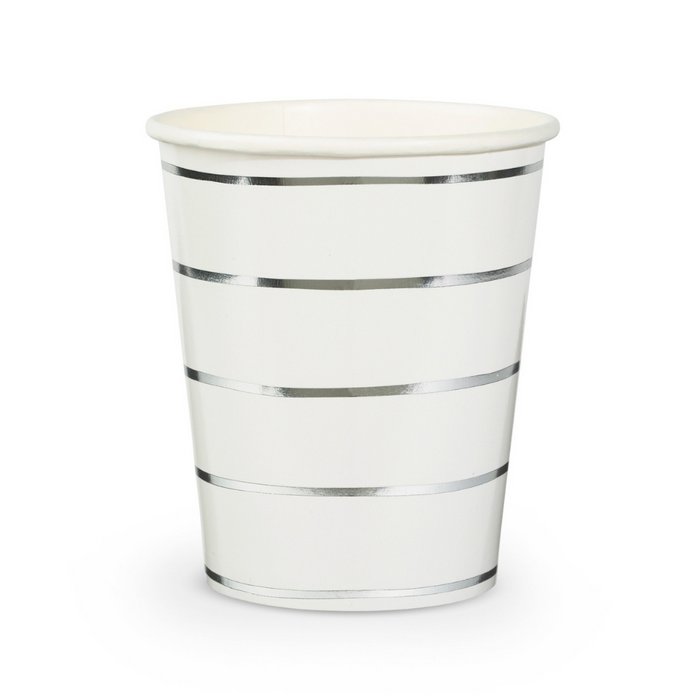 Frenchie Striped 9 oz Cups, Silver