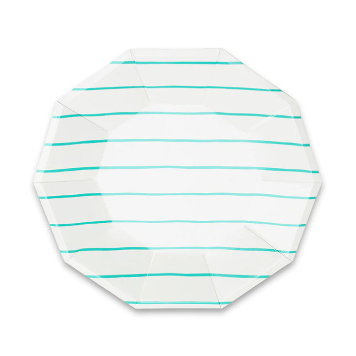 Teal Frenchie Striped Dinner Plates