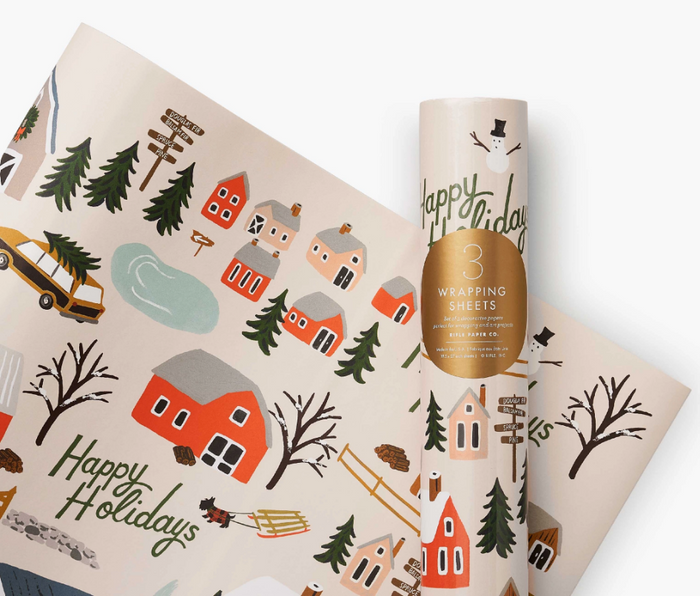 Rifle Paper Co. Roll of 3 Holiday Tree Farm Wrapping Sheets