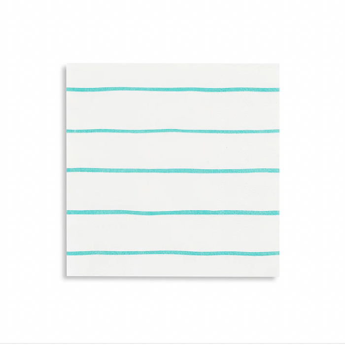 Teal Frenchie Striped Cocktail Napkins