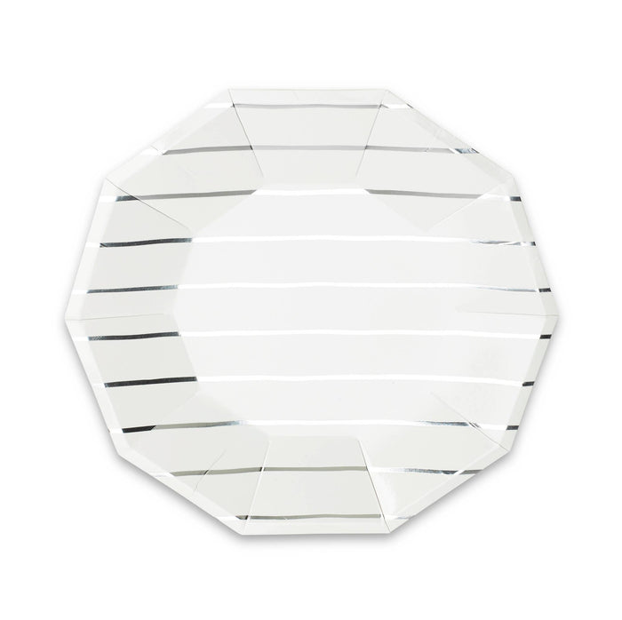 Frenchie Striped Silver Plates - 2 Size Options - 8 Pk.