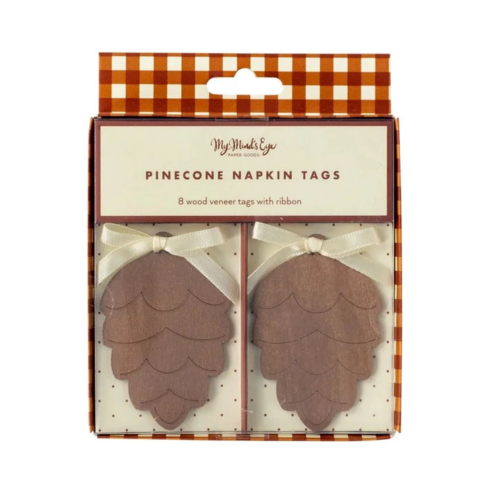 HARVEST WOODEN PINE CONE NAPKIN TAGS